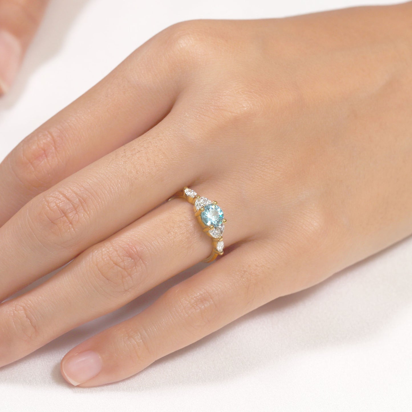 14K BLUE ZIRCON MARQUISE DIAMOND RING