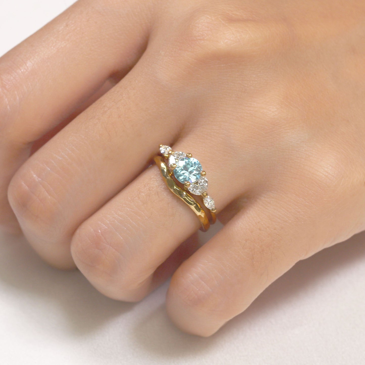 14K BLUE ZIRCON MARQUISE DIAMOND RING