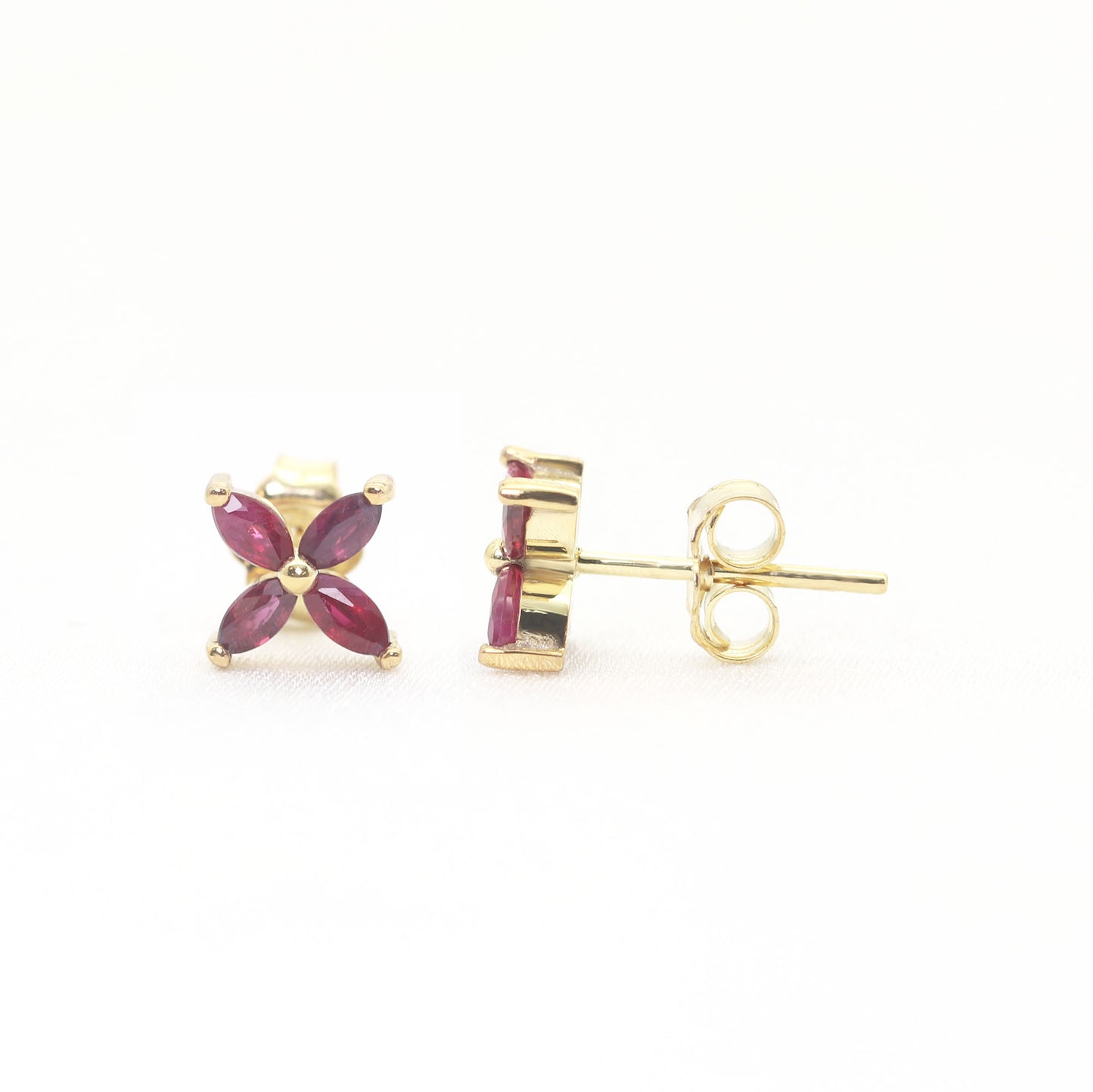 14K MARQUISE RUBY FLOWER STUD EARRING