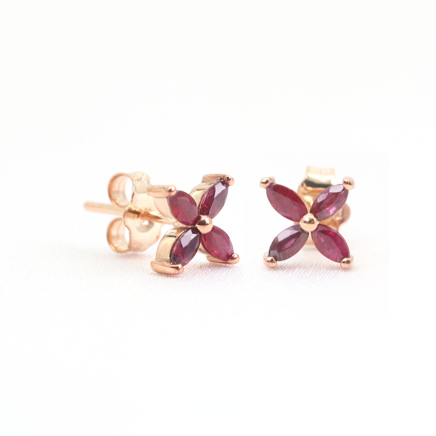 14K MARQUISE RUBY FLOWER STUD EARRING