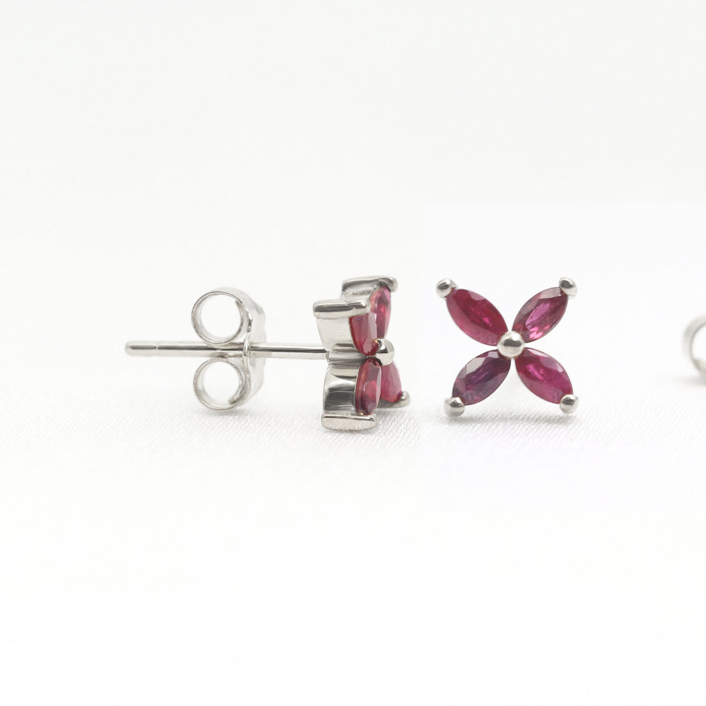 14K MARQUISE RUBY FLOWER STUD EARRING