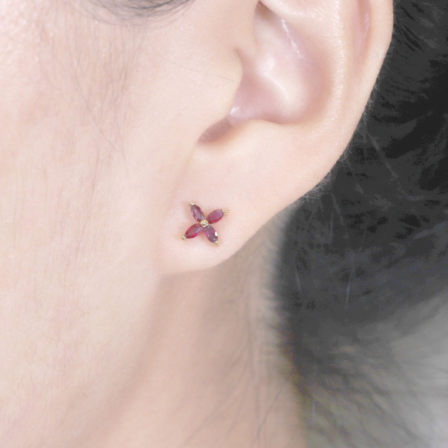 14K MARQUISE RUBY FLOWER STUD EARRING