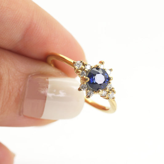 14K SAPPHIRE DIAMOND CLUSTER RING