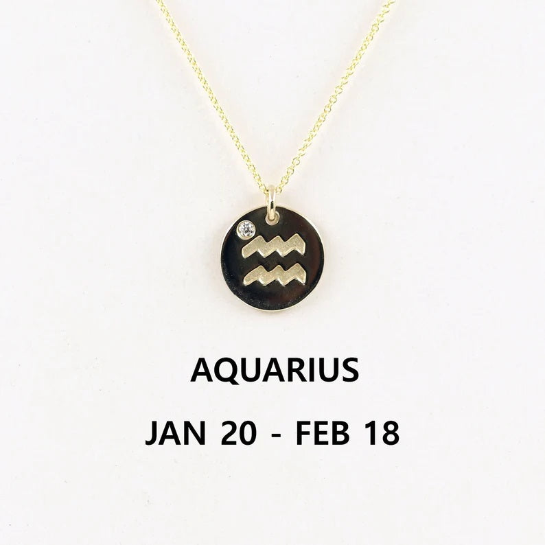 14K 1 DIAMOND AQUARIUS ZODIAC SIGN NECKLACE