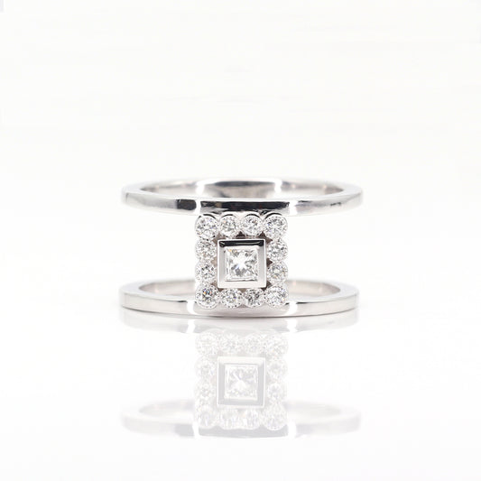 14K DIAMOND SQUARE DOUBLE BAND RING