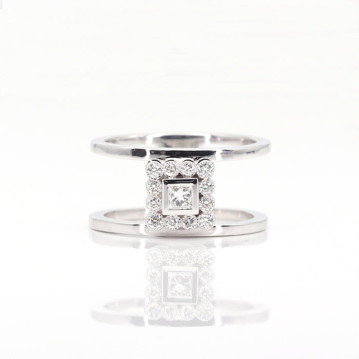 14K DIAMOND SQUARE DOUBLE BAND RING