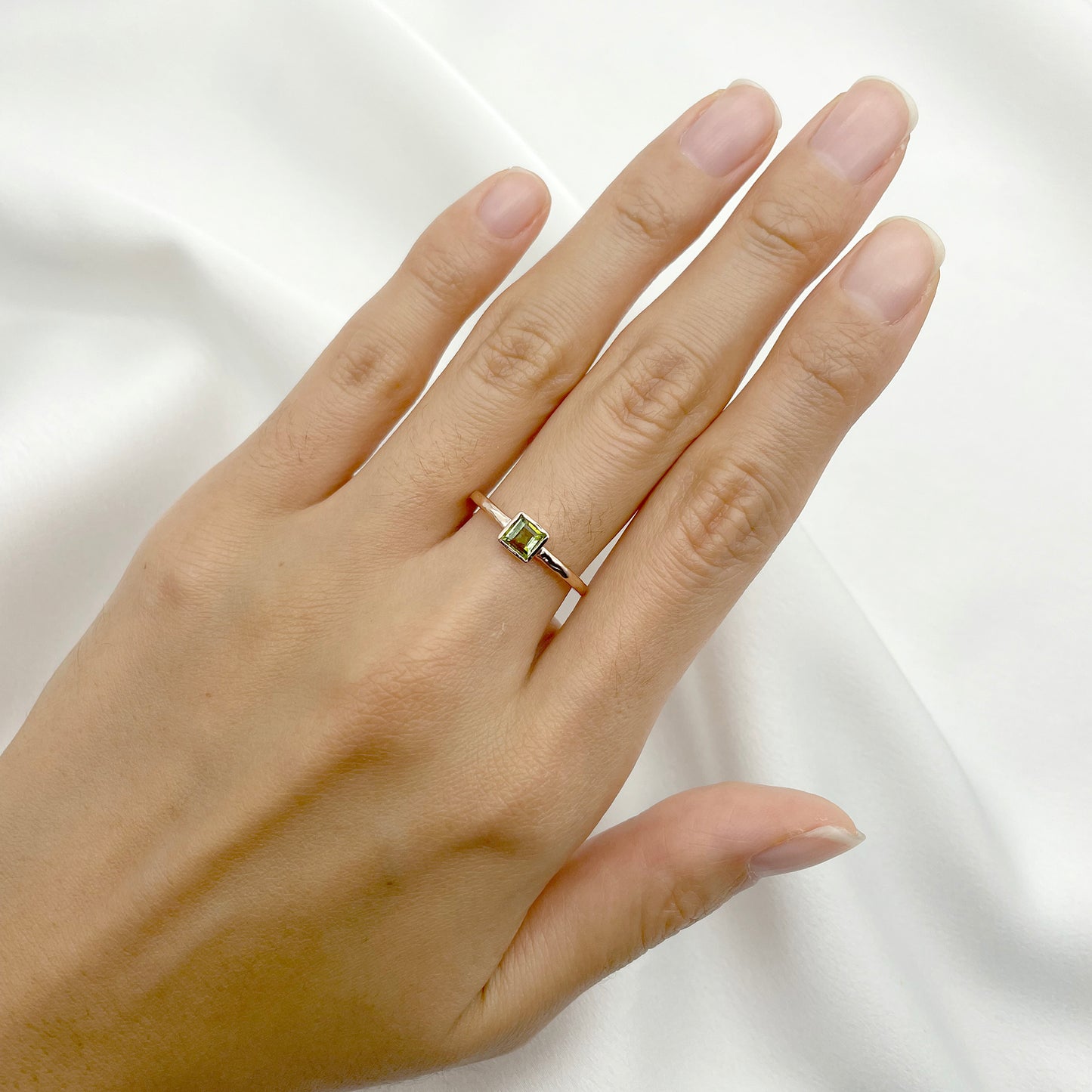 14K GREEN TOURMALINE BEZEL SOLITAIRE RING