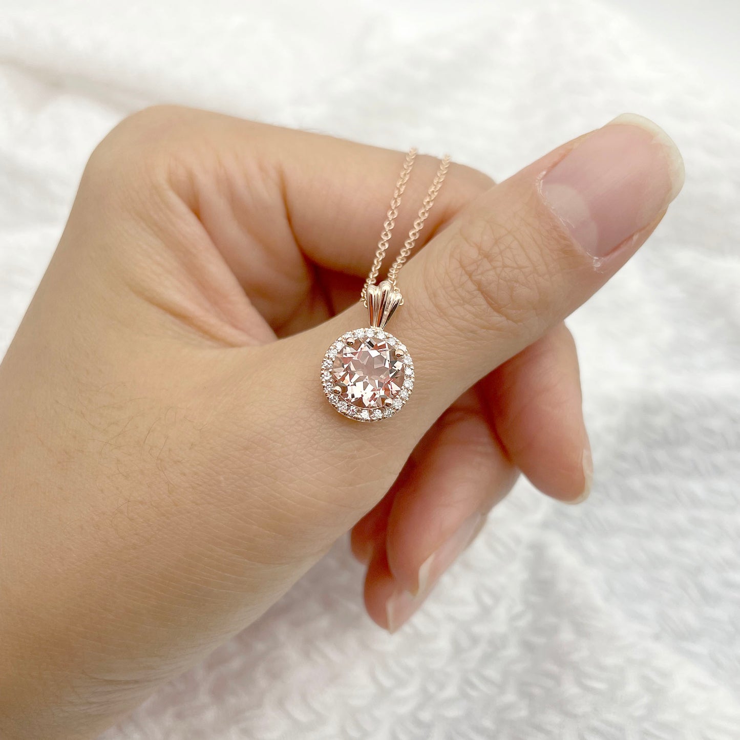 14K 2.3CT MORGANITE DIAMOND HALO NECKLACE