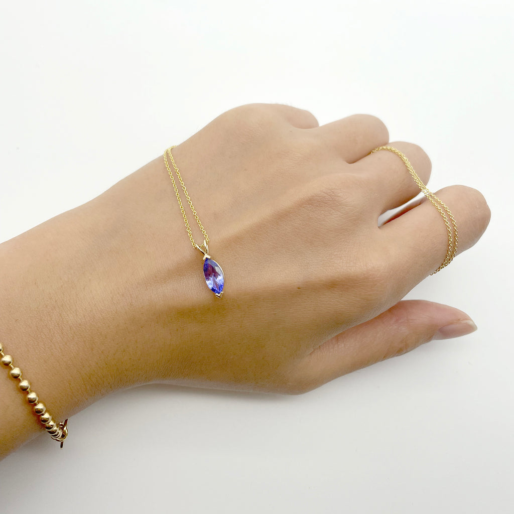 14K MARQUISE TANZANITE SOLITAIRE NECKLACE