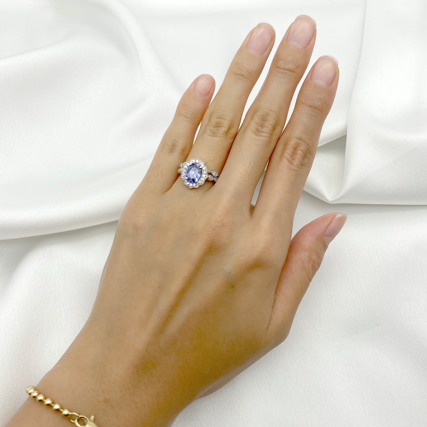 14K TANZANITE DIAMOND FLORAL ENGAGEMENT RING