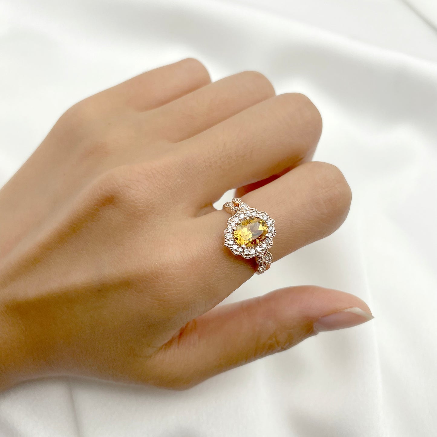 14K CITRINE DIAMOND FLORAL BRIDAL SET