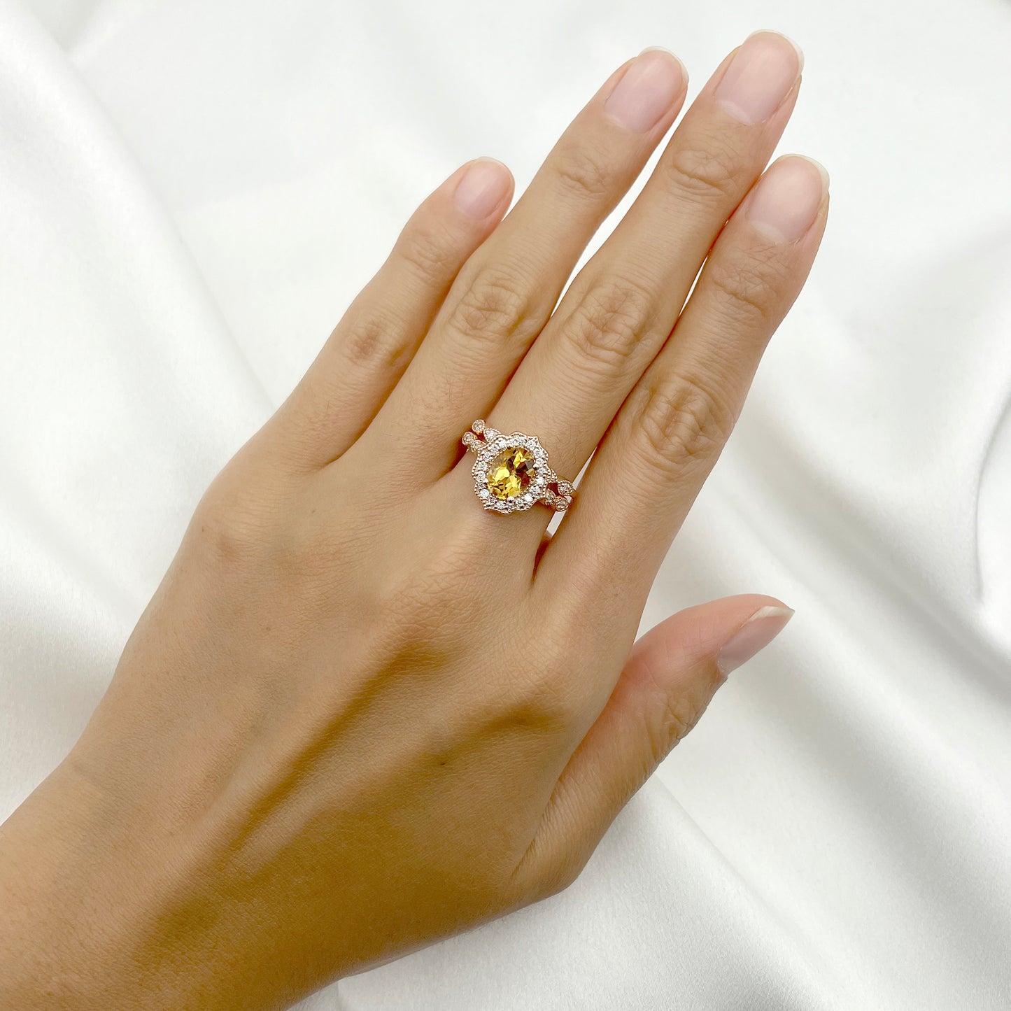 14K CITRINE DIAMOND FLORAL BRIDAL SET