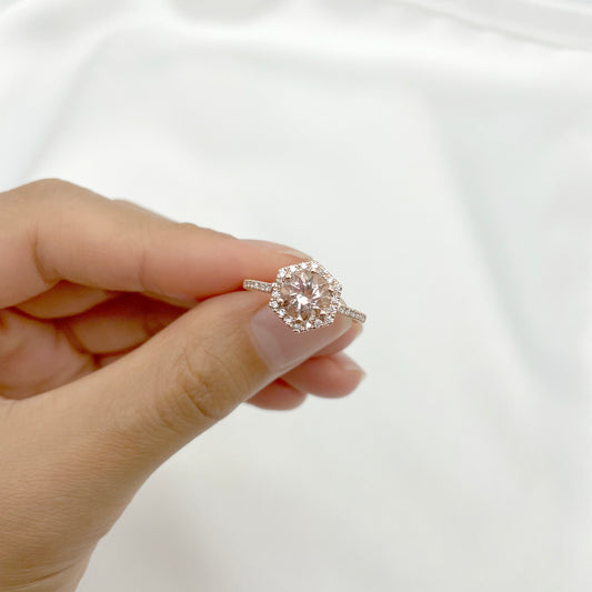 14K MORGANITE DIAMOND HALO HEXAGON RING