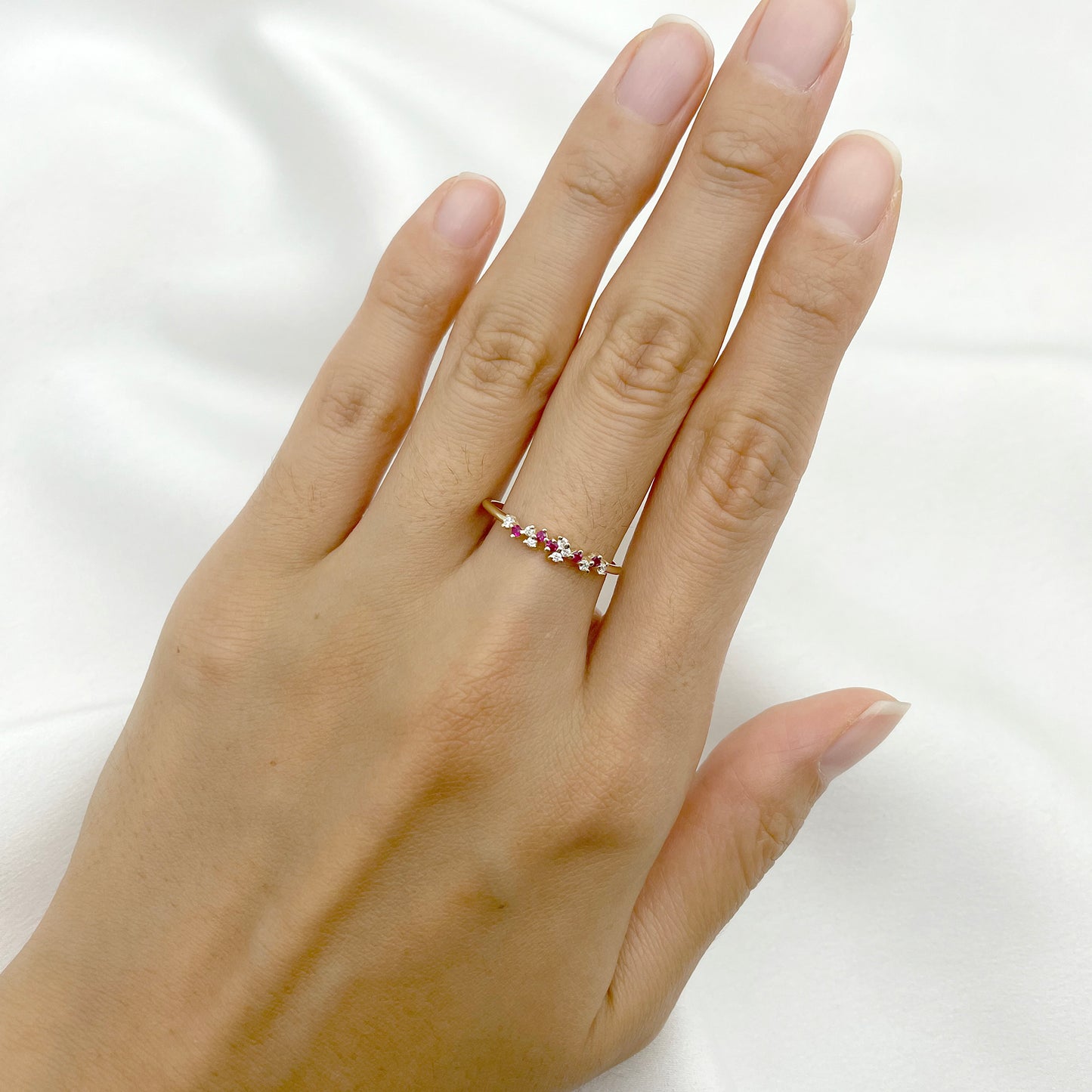 14K RUBY DIAMOND CLUSTER BAND