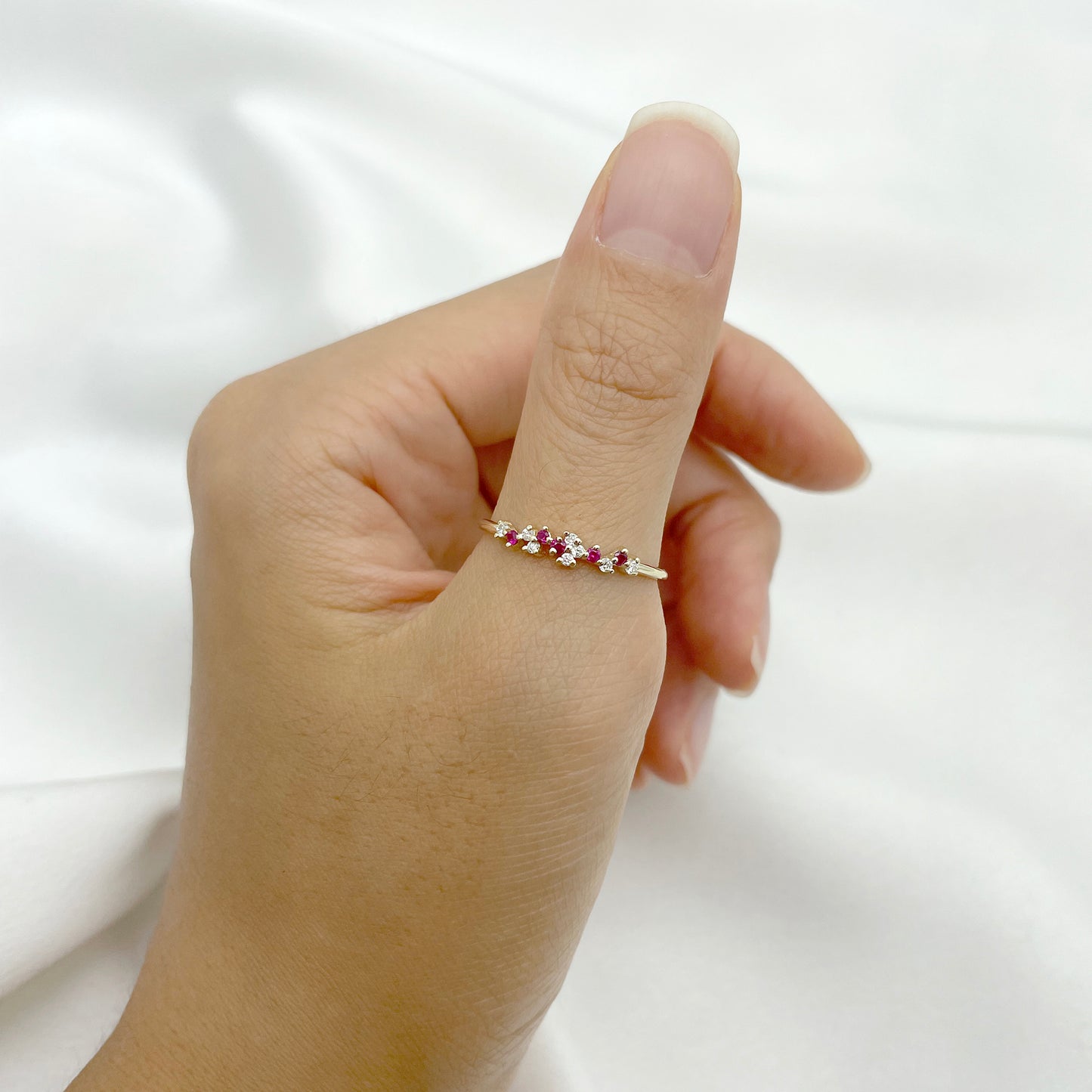 14K RUBY DIAMOND CLUSTER BAND