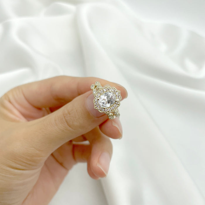 14K SIMULATED DIAMOND FLORAL BRIDAL SET