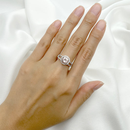 14K MORGANITE DIAMOND HALO RING