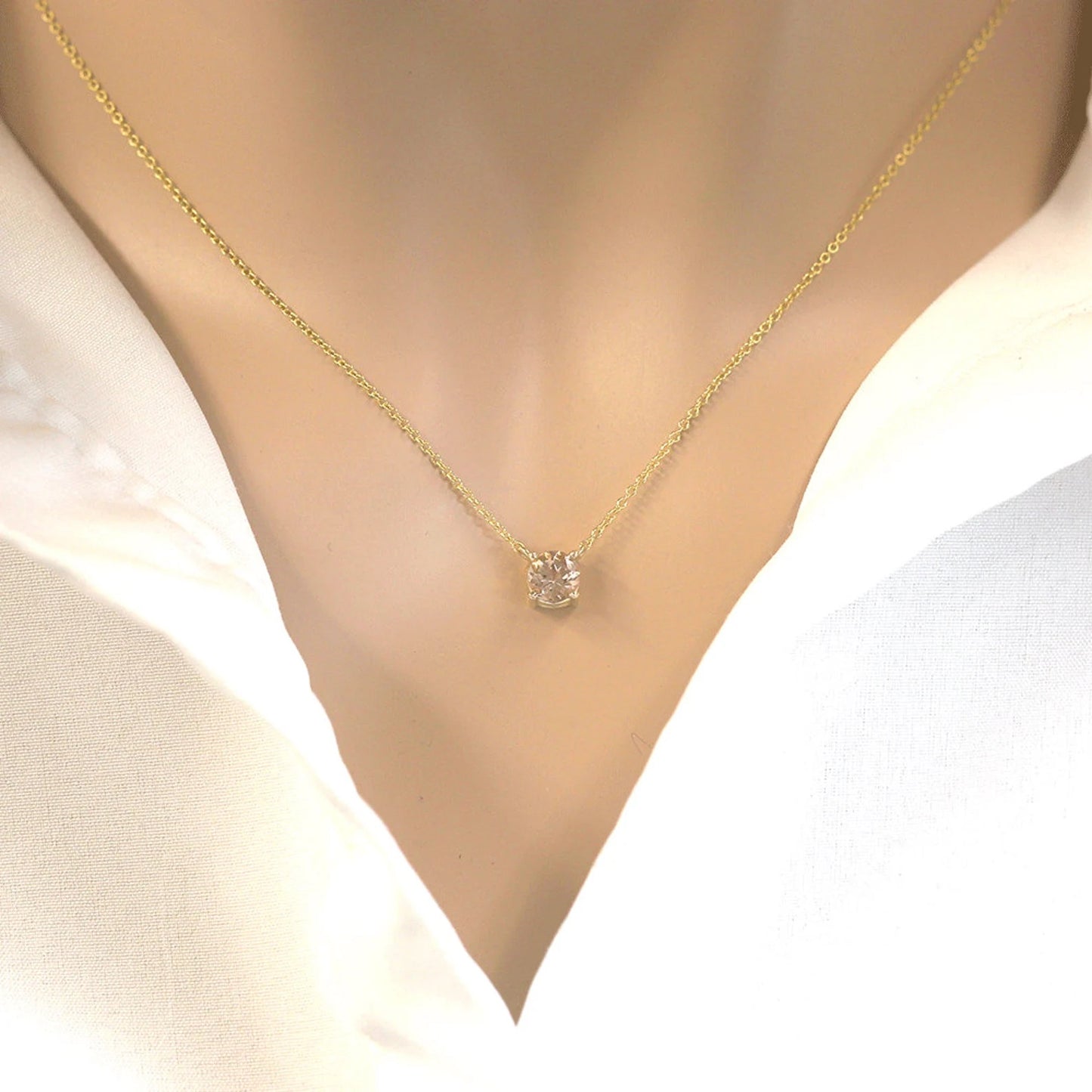 14K MORGANITE SOLITAIRE NECKLACE