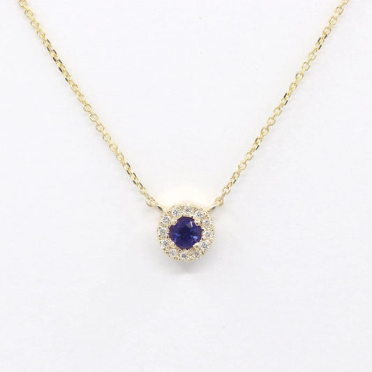 14K 3MM SAPPHIRE DIAMOND HALO EAR NECKLACE