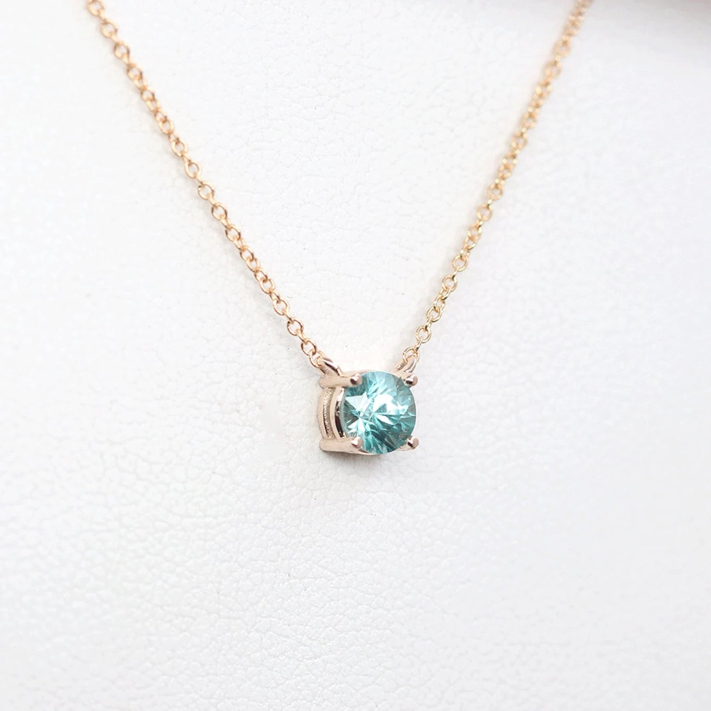 14K BLUE ZIRCON SOLITAIRE NECKLACE