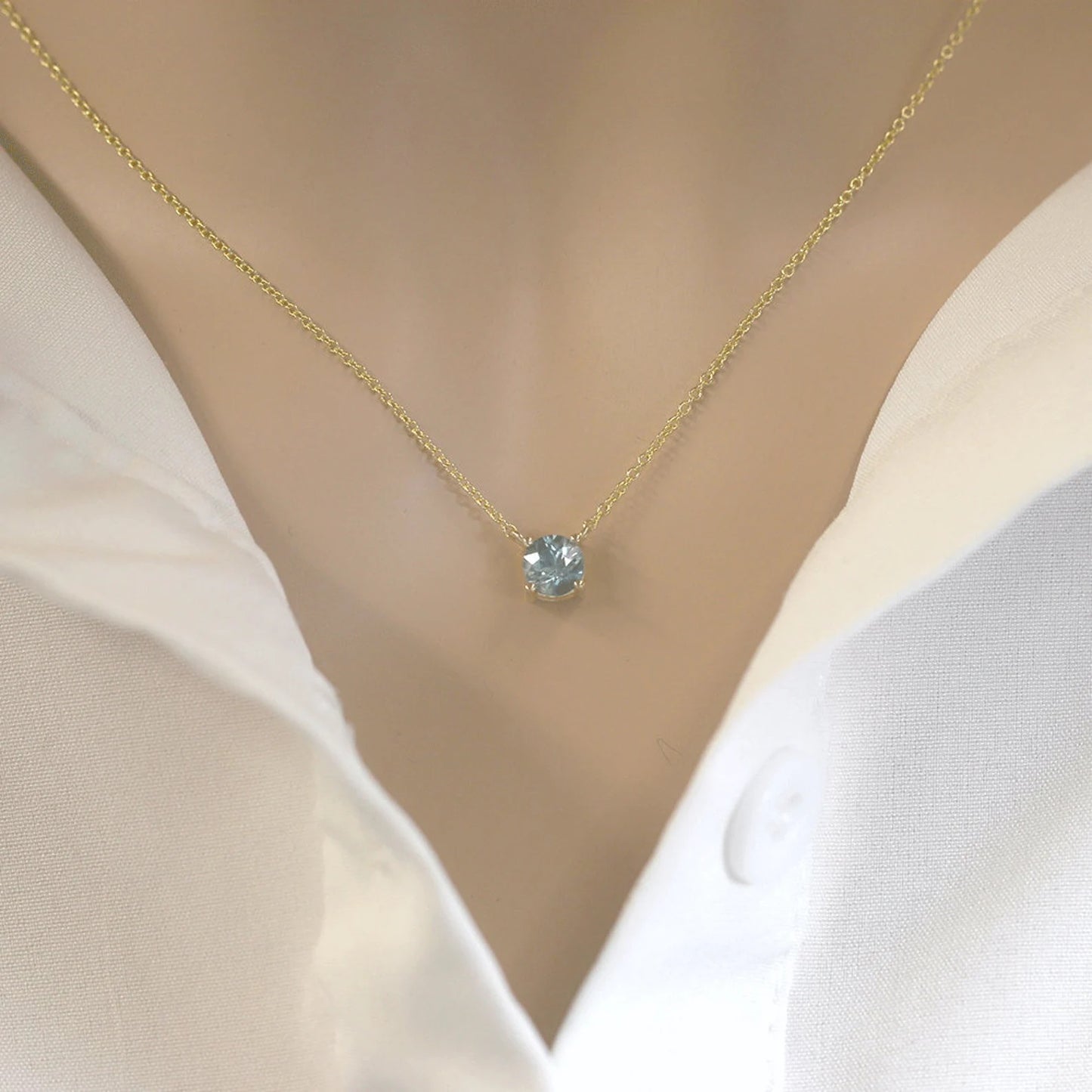 14K BLUE ZIRCON SOLITAIRE NECKLACE