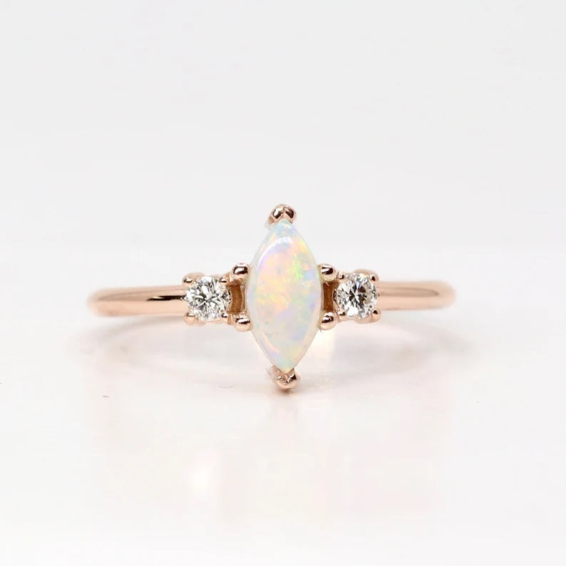 14K MARQUISE OPAL 0.10CT DIAMOND RING