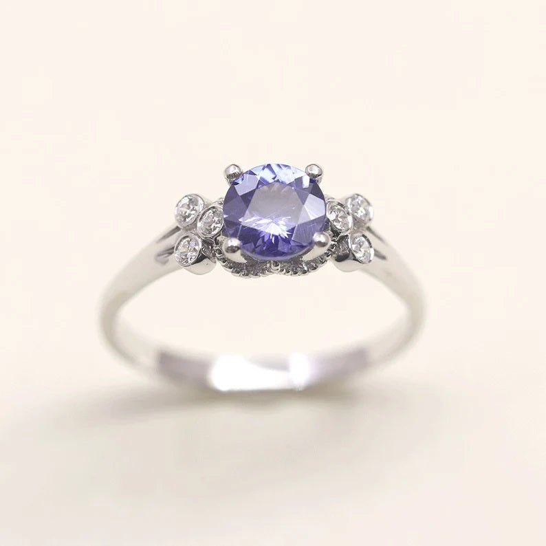 14K ROUND TANZANITE DIAMOND BEZEL CLUSTER RING