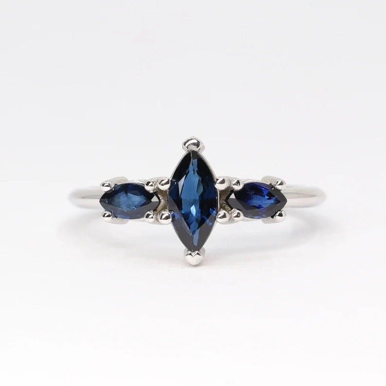 14K 3 MARQUISE SAPPHIRE RING