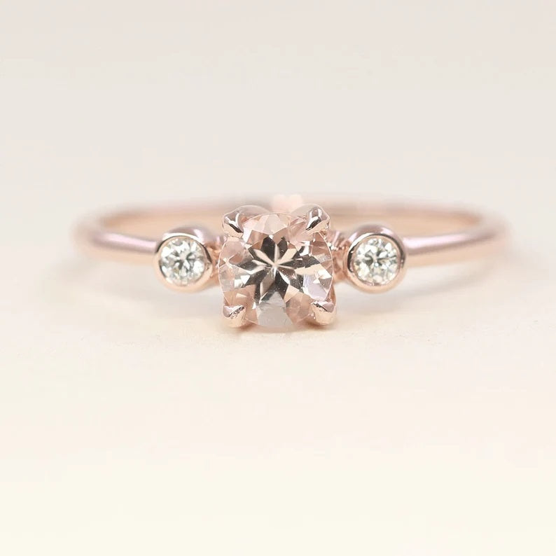 14K MORGANITE DIAMOND BEZEL RING