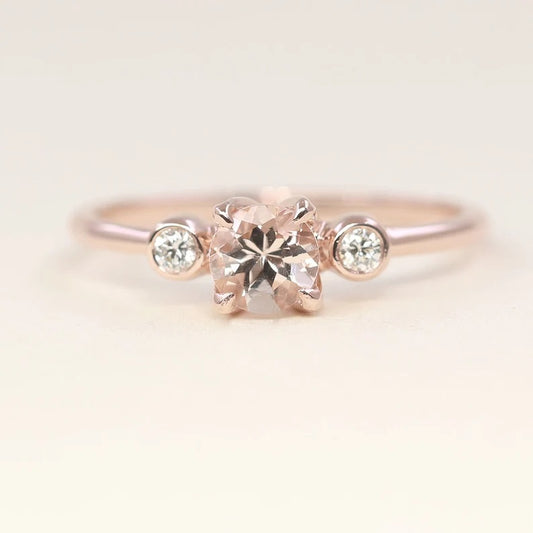 14K MORGANITE DIAMOND BEZEL RING