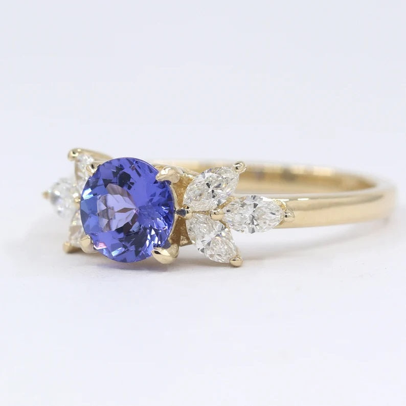 14K TANZANITE MARQUISE DIAMOND RING