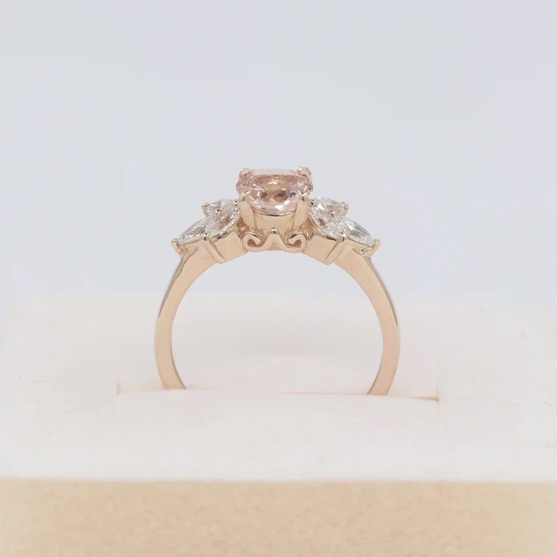 14K MORGANITE MARQUISE DIAMOND RING