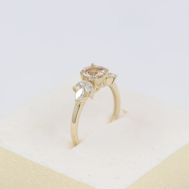 14K MORGANITE MARQUISE DIAMOND RING