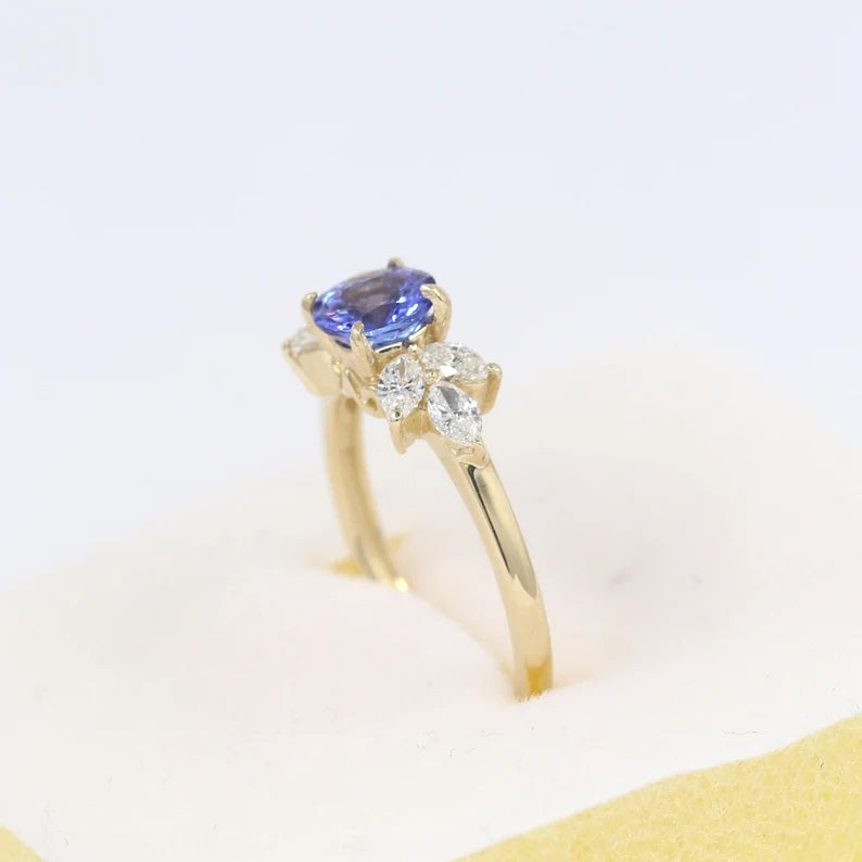 14K TANZANITE MARQUISE DIAMOND RING