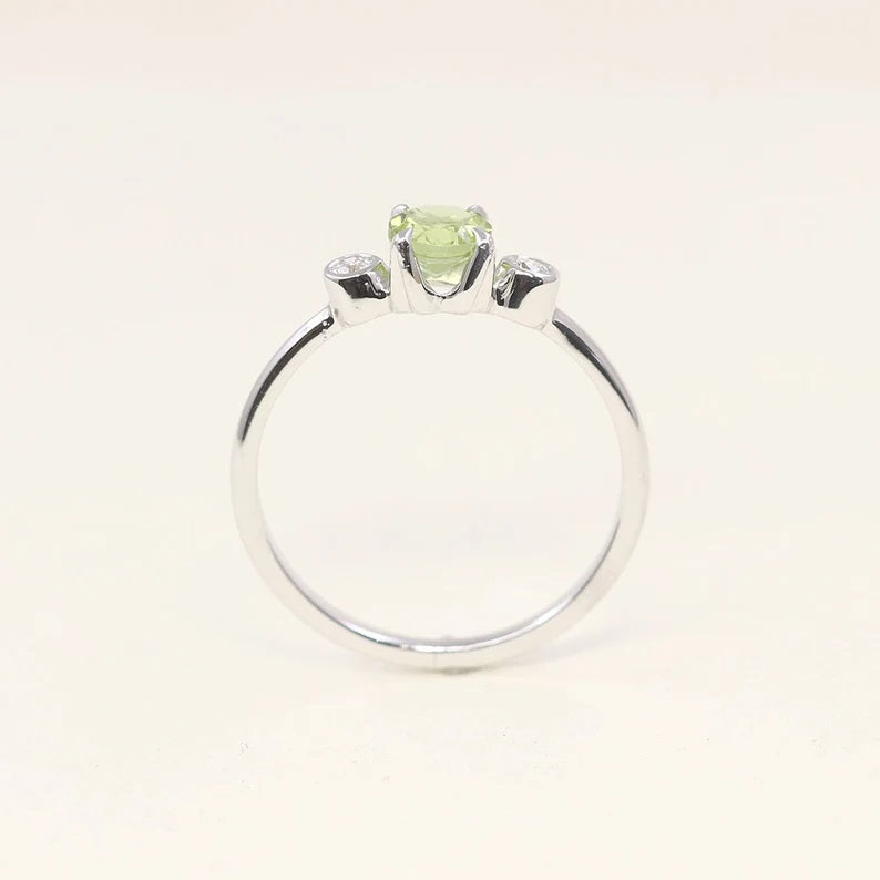 14K ROUND PERIDOT DIAMOND BEZEL RING