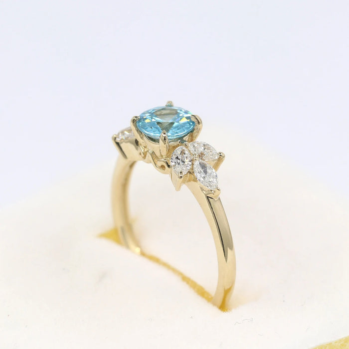 14K BLUE ZIRCON MARQUISE DIAMOND RING