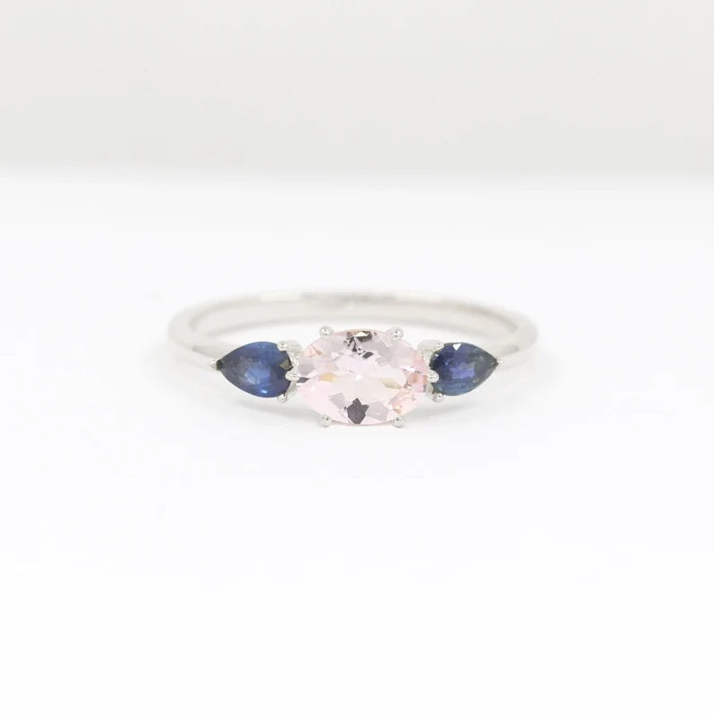 14K OVAL PINK MORGANITE PEAR SAPPHIRE RING
