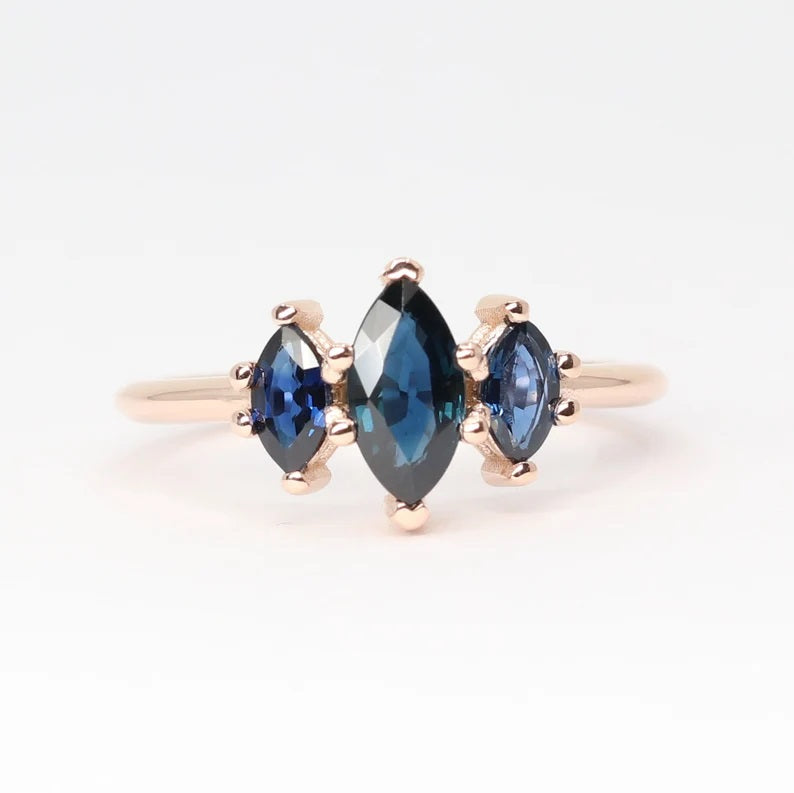 14K 3 MARQUISE SAPPHIRE RING