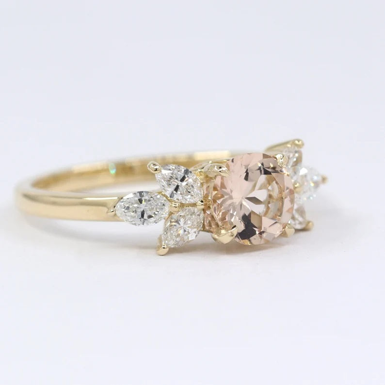 14K MORGANITE MARQUISE DIAMOND RING