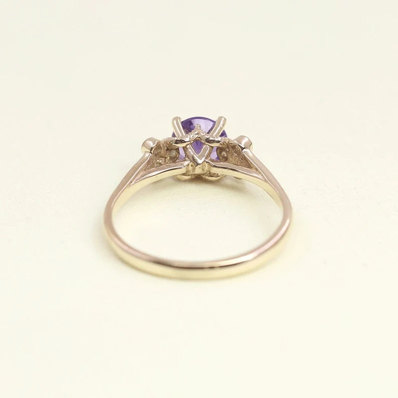 14K ROUND TANZANITE DIAMOND BEZEL CLUSTER RING