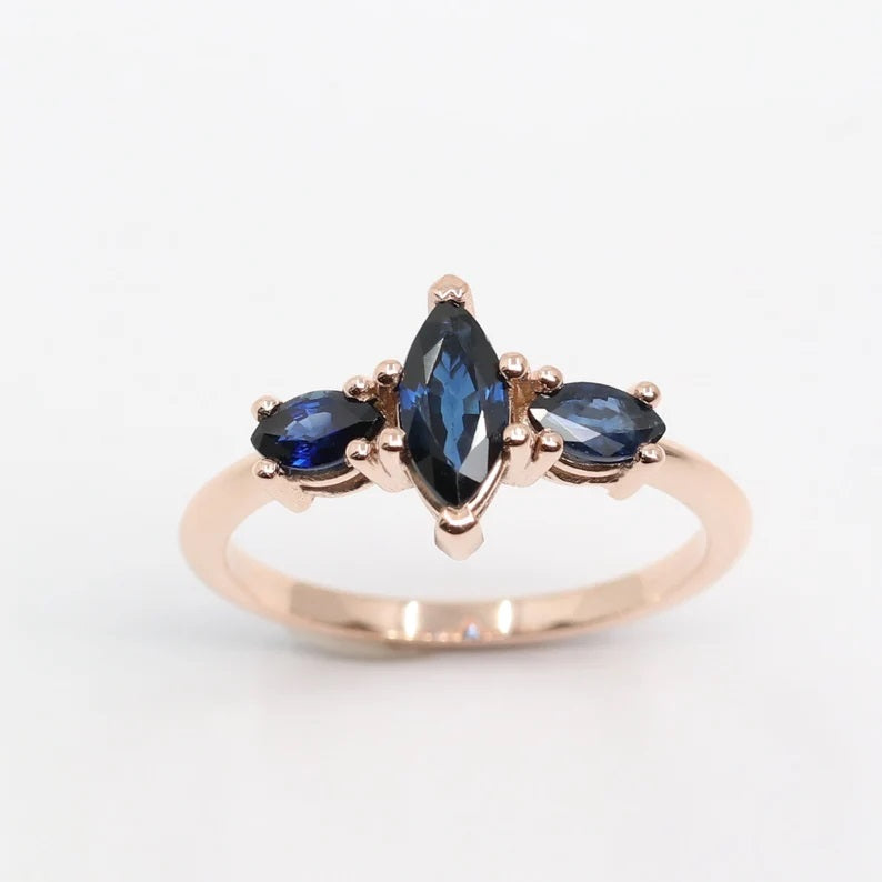 14K 3 MARQUISE SAPPHIRE RING