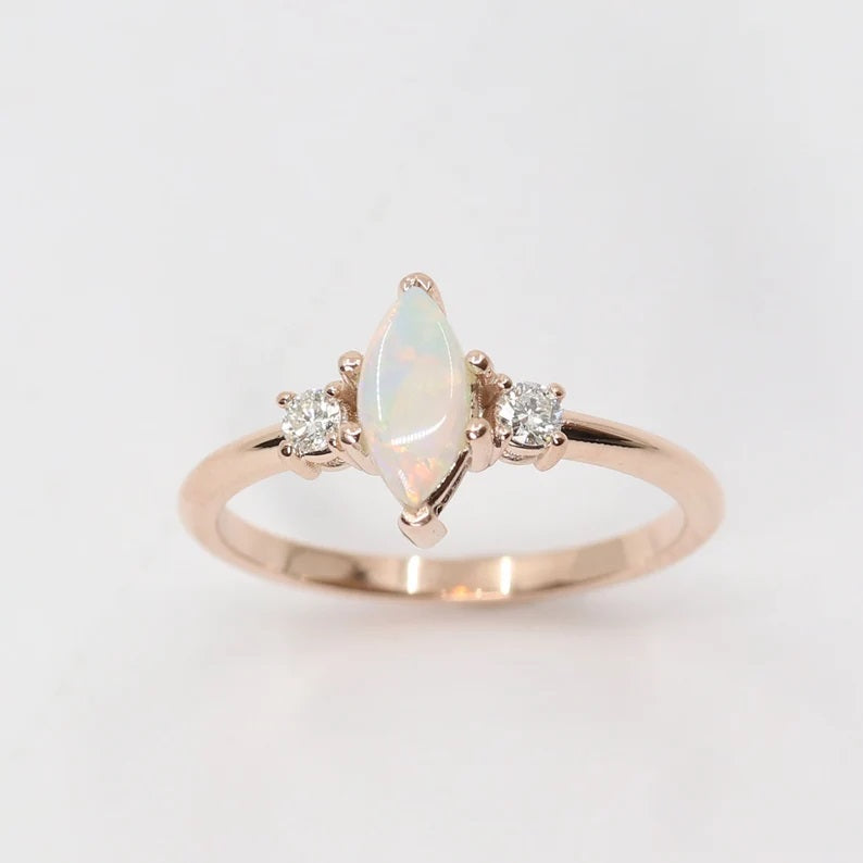 14K MARQUISE OPAL 0.10CT DIAMOND RING