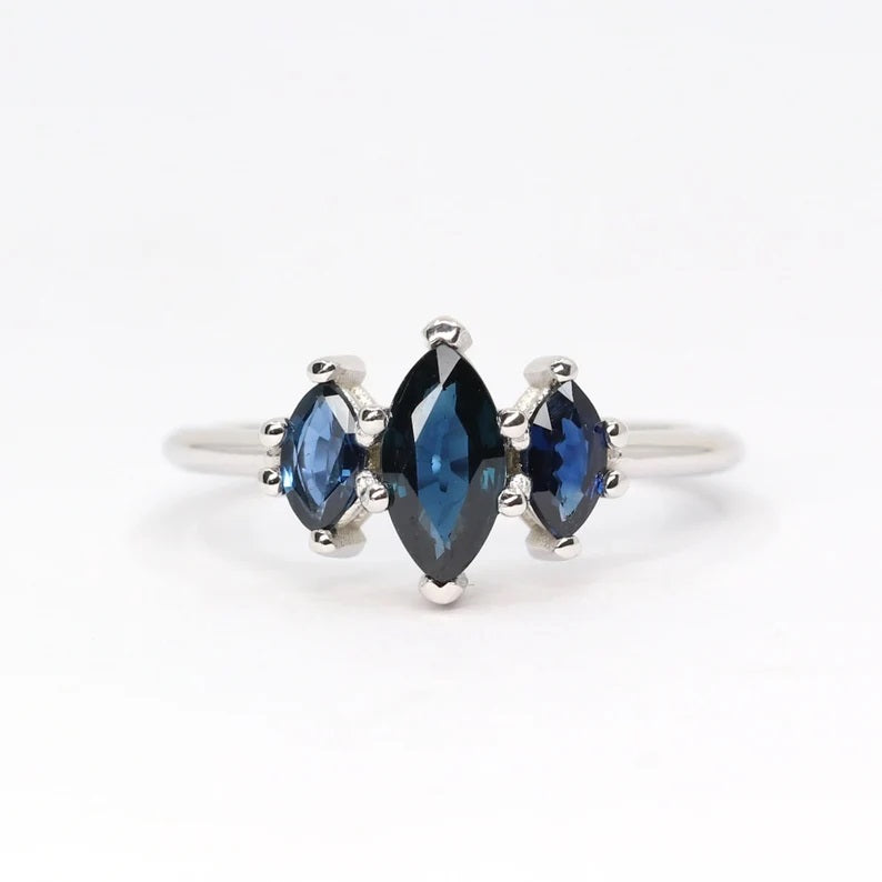 14K 3 MARQUISE SAPPHIRE RING