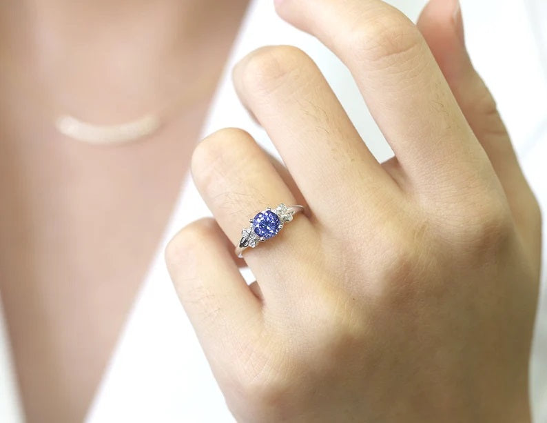 14K ROUND TANZANITE DIAMOND BEZEL CLUSTER RING