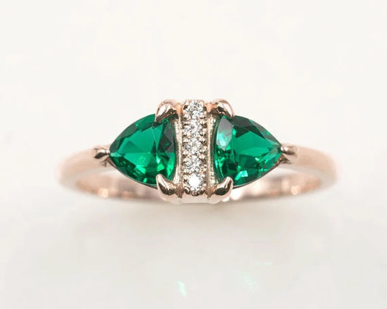 14K TRILLION LAB EMERALD DIAMOND RING