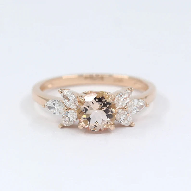 14K MORGANITE MARQUISE DIAMOND RING