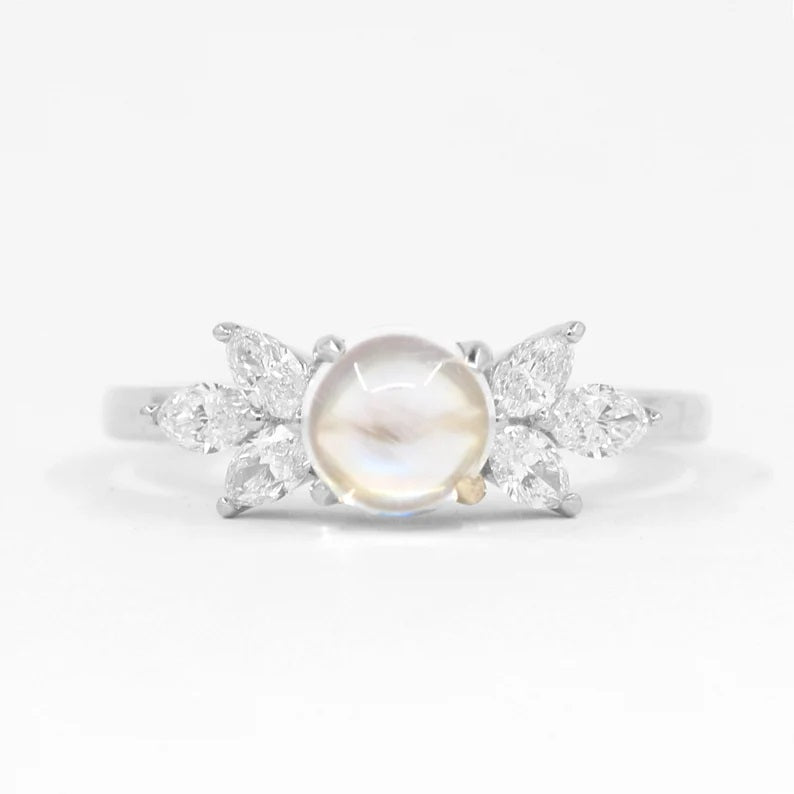 14K MOONSTONE MARQUISE DIAMOND RING