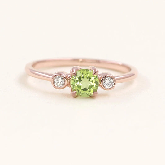 14K ROUND PERIDOT DIAMOND BEZEL RING