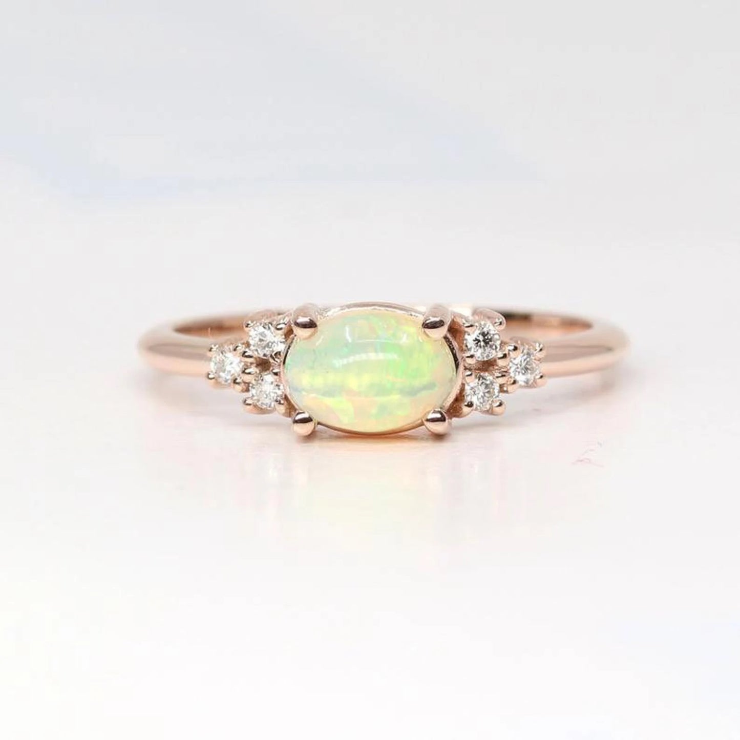 14K OVAL OPAL DIAMOND CLUSTER RING