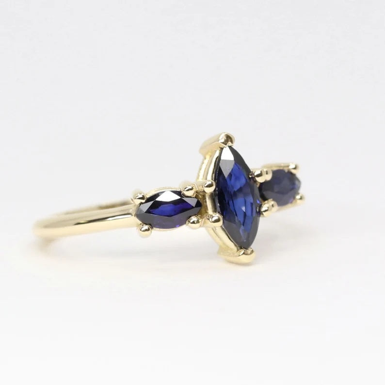 14K 3 MARQUISE SAPPHIRE RING